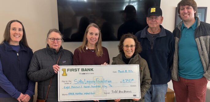 (from left to right): Jennifer Mac Donald, SLF Program Manager, Chris Kowalczewski (SLF Board Member), Sarah Allison (Vice President, First Bank - Sitka Branch), Robin Sherman (SLF Board Chair), John Weitkamp (SLF Board Member), Soren White (SLF Board Member)